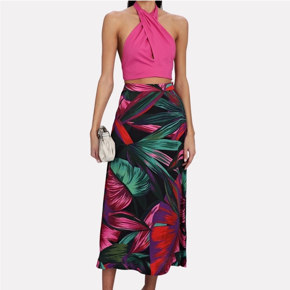Farm Rio Midnight Leaves Midi Skirt size XL